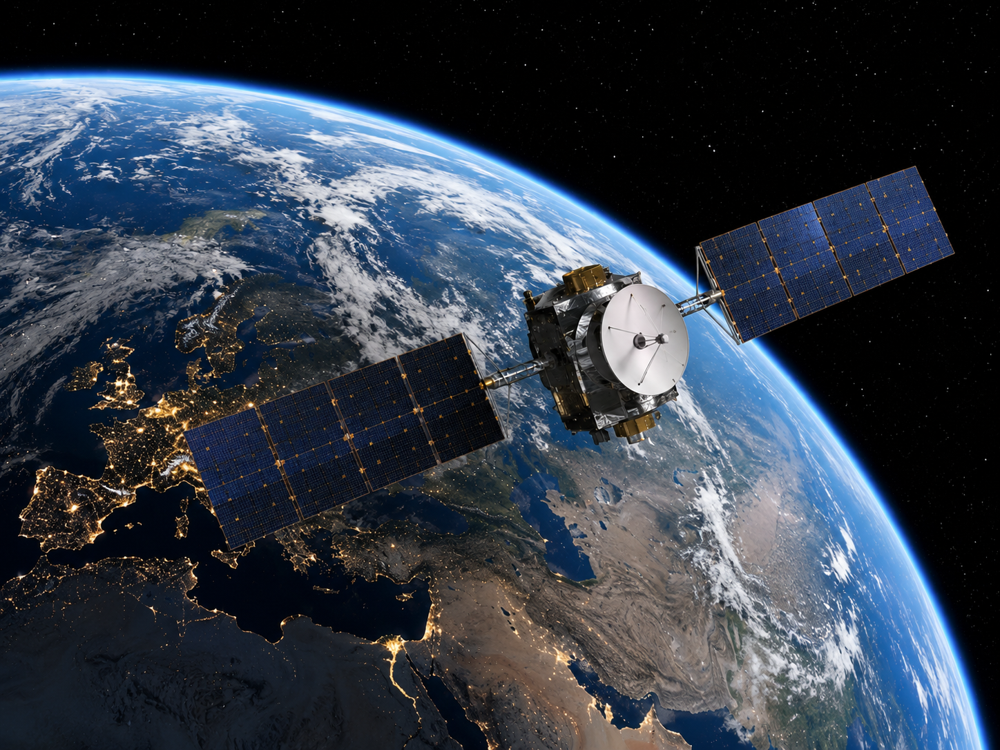 an image of a satellite in orbit with the earth in the background